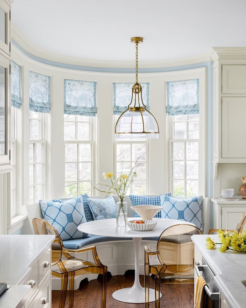 Curved Bay Coastal Blue Breakfast Nook