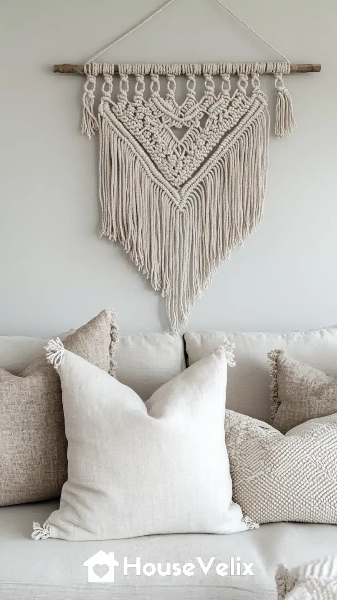 Neutral Macrame Wall Hanging with Driftwood Accent