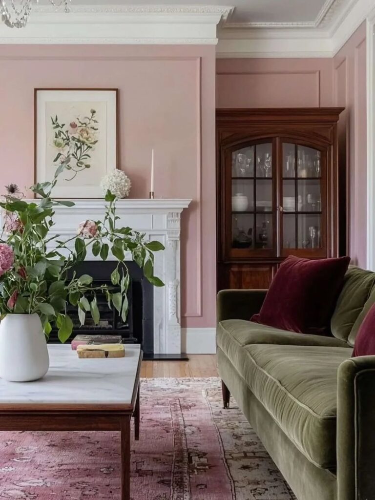 Dusty Pink Olive Velvet Room