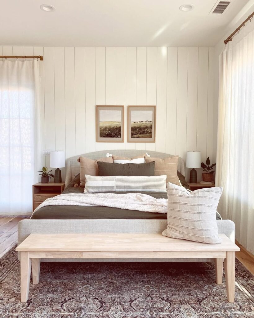 Earth Tone Bedroom with Shiplap
