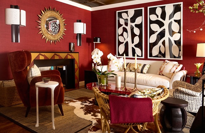 Eclectic Glam Decor on a Textured Red Wall