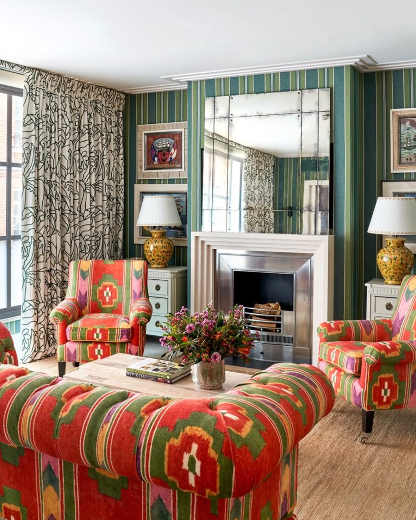 Eclectic Jewel-Toned Salon with Abundant Pattern