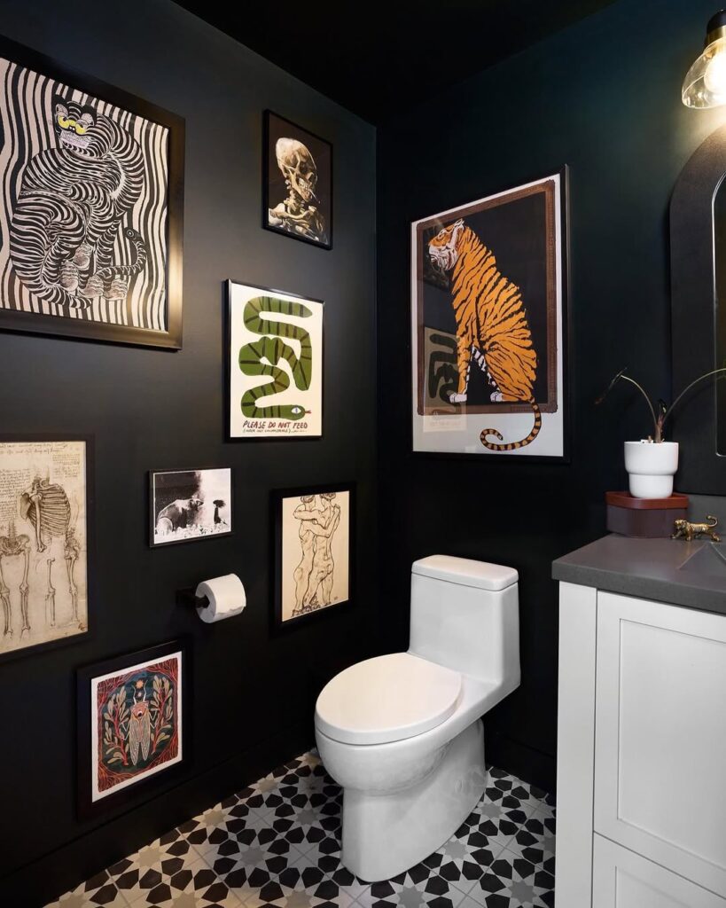Eclectic Powder Room Gallery Wall