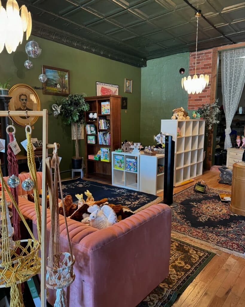 Eclectic vintage lounge with a storybook theme