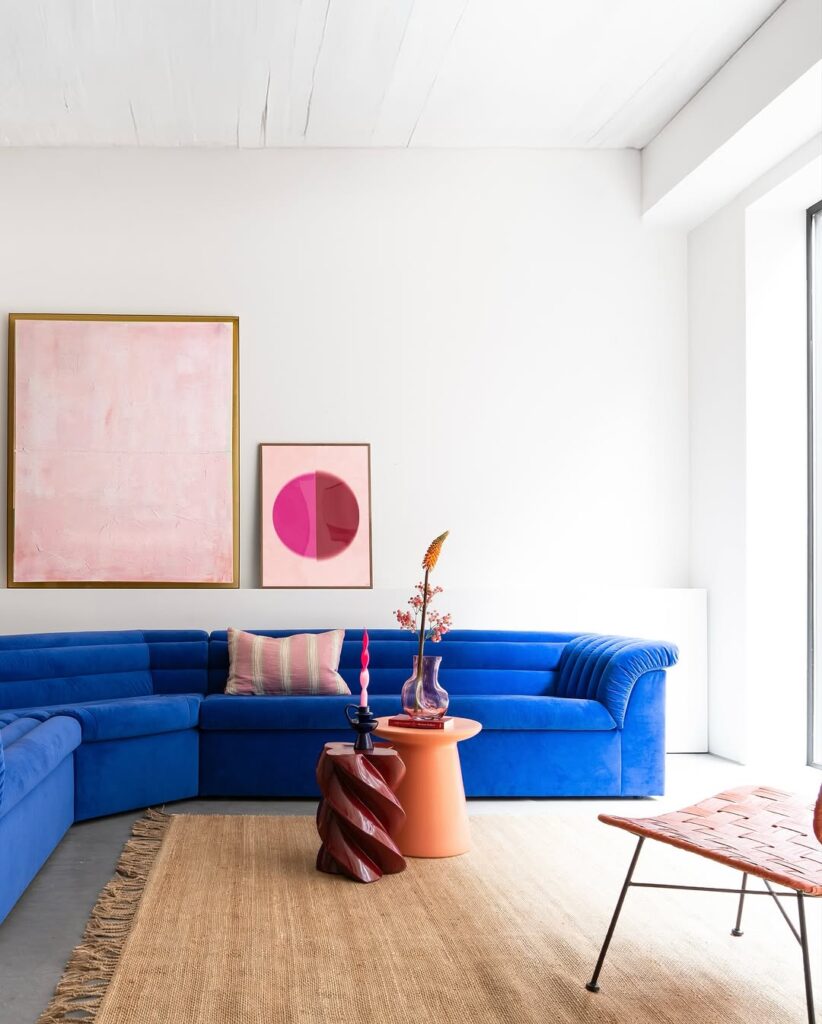 Electric Blue Modular Sectional with Modern Art