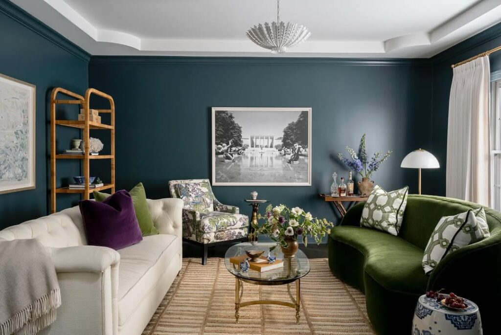 Emerald Deep Teal Curved Living Room