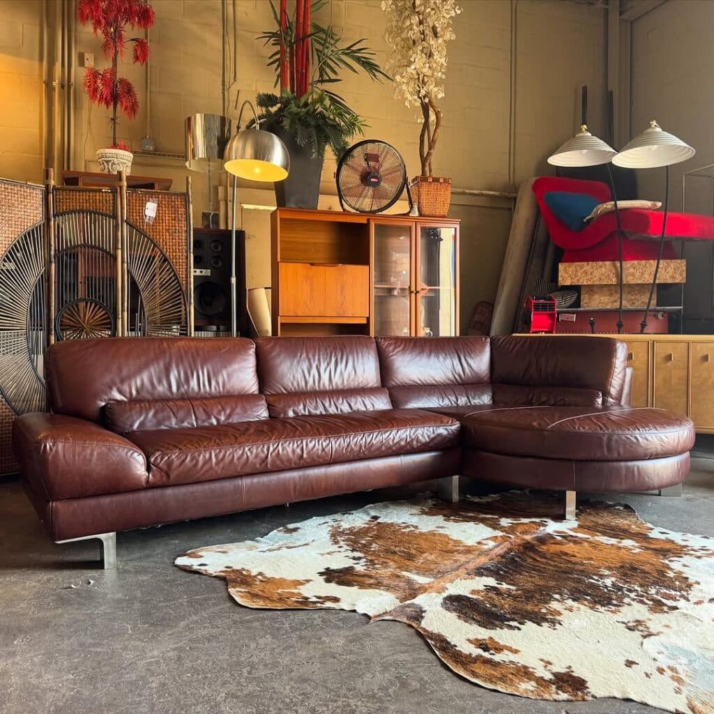 Espresso Leather Sofa in a Vintage Loft