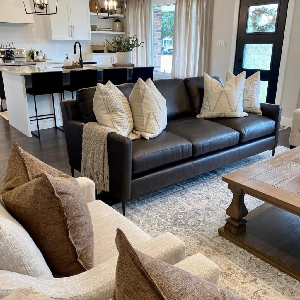 Espresso Sofa with Neutral Modern Palette