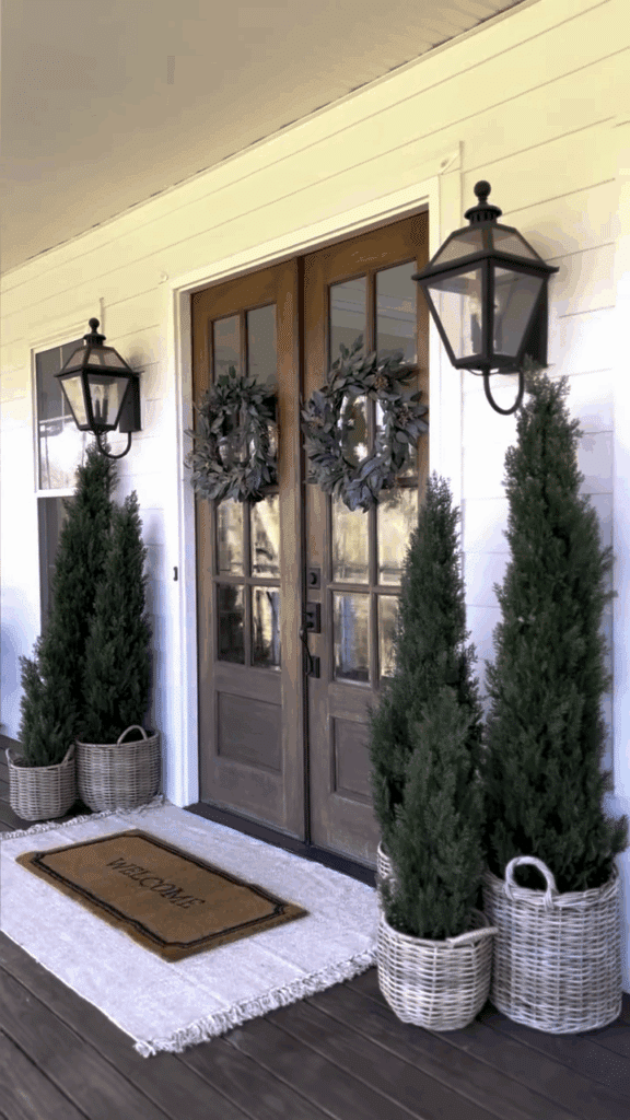 Evergreen Baskets for a Minimal Entryway