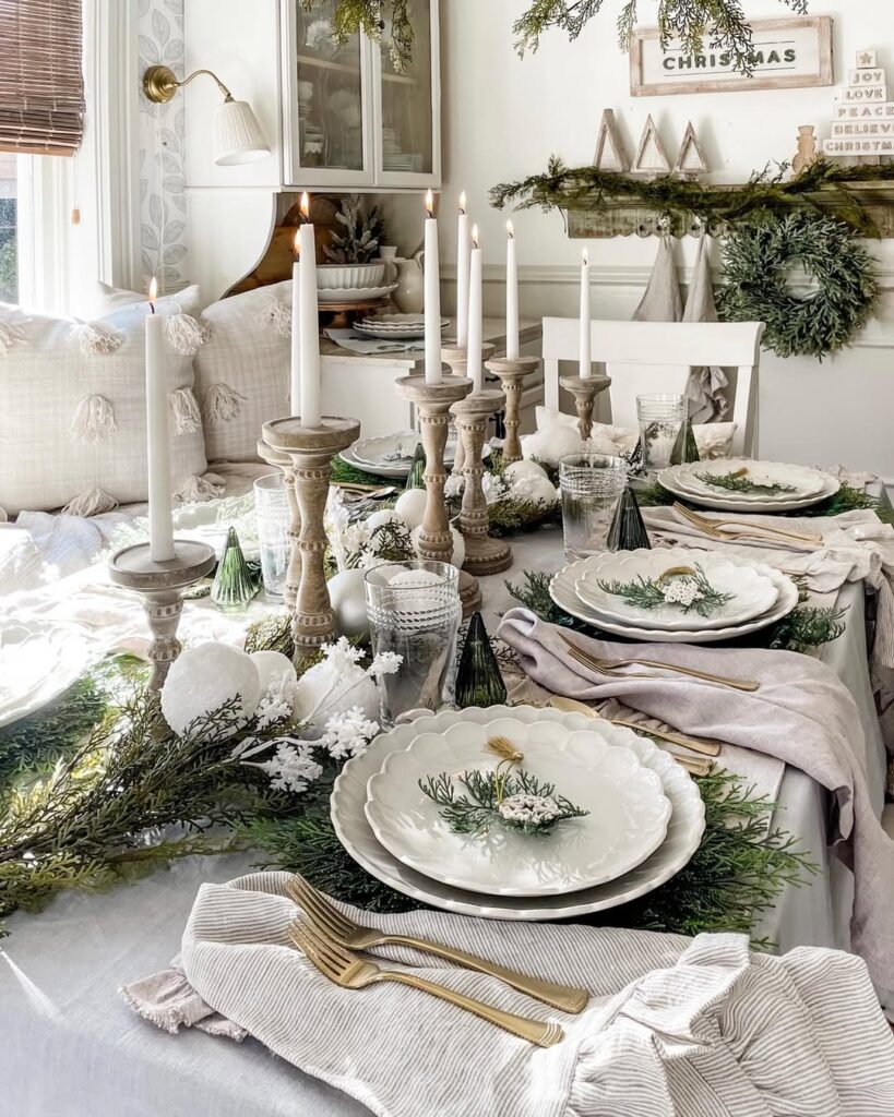 Evergreen Candlelit Nordic Tablescape