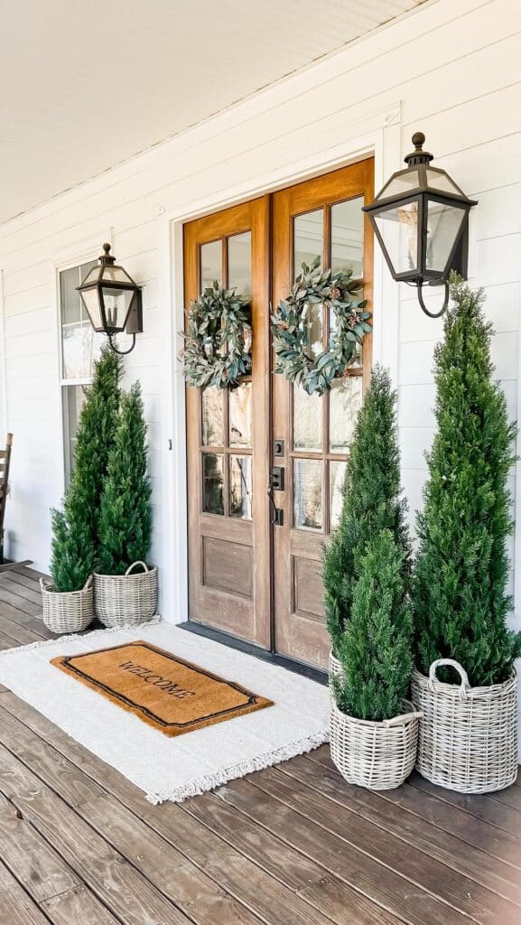 Evergreen Porch Basket and Winter Entry Wreath