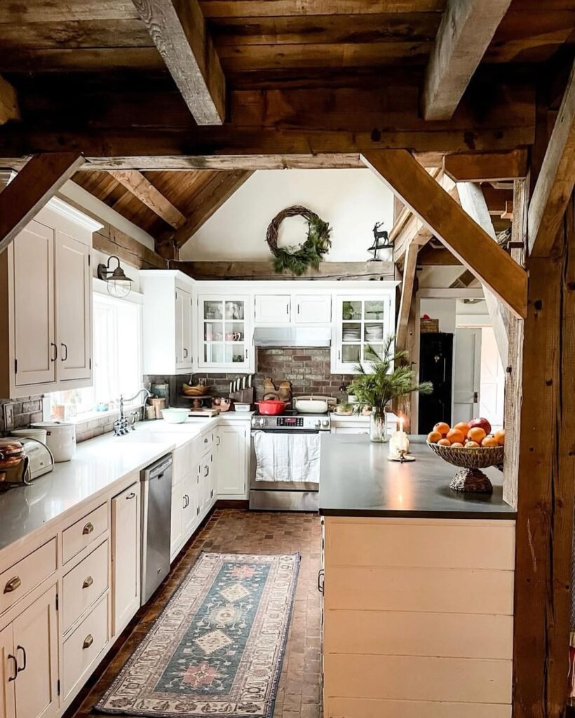Exposed Beams in a Farmhouse Kitchen