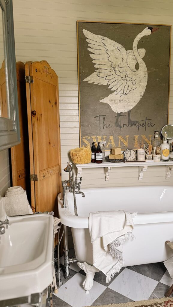 Farmhouse Bathroom Swan Motif Clawfoot Bathtub