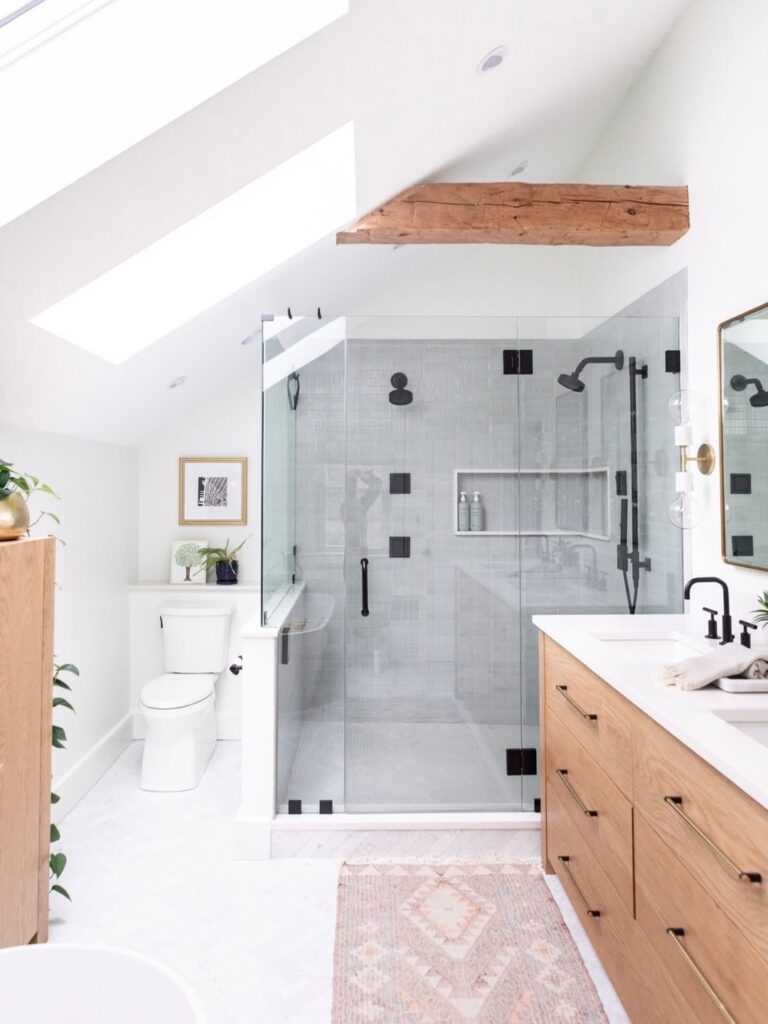 Farmhouse Oak Skylight Bathroom