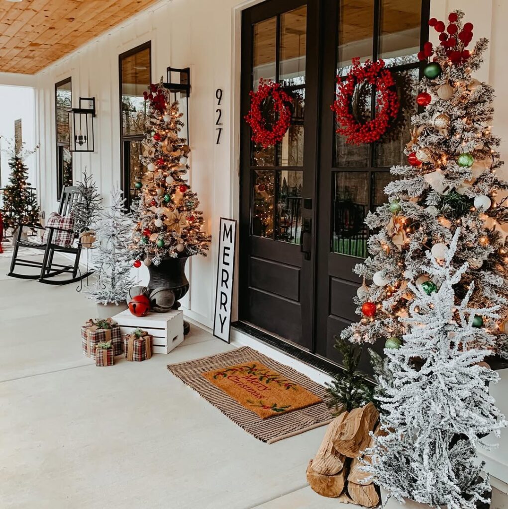 Flocked Berry Wreath Porch Trees