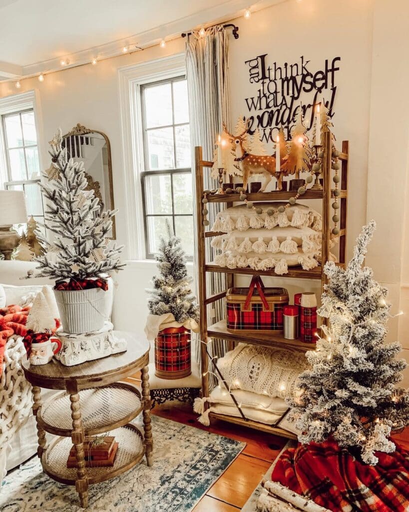 Flocked Mini Trees in Plaid