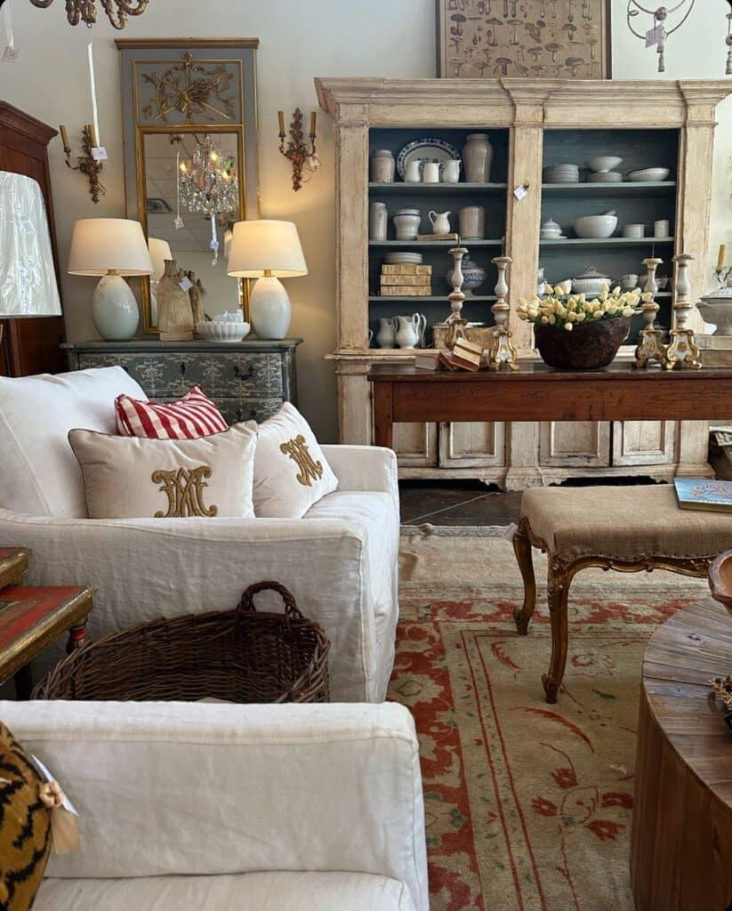 French Country Living Room Display in Patina