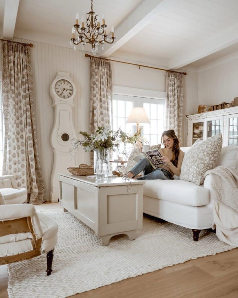 French Country Living Room with Linen Upholstery
