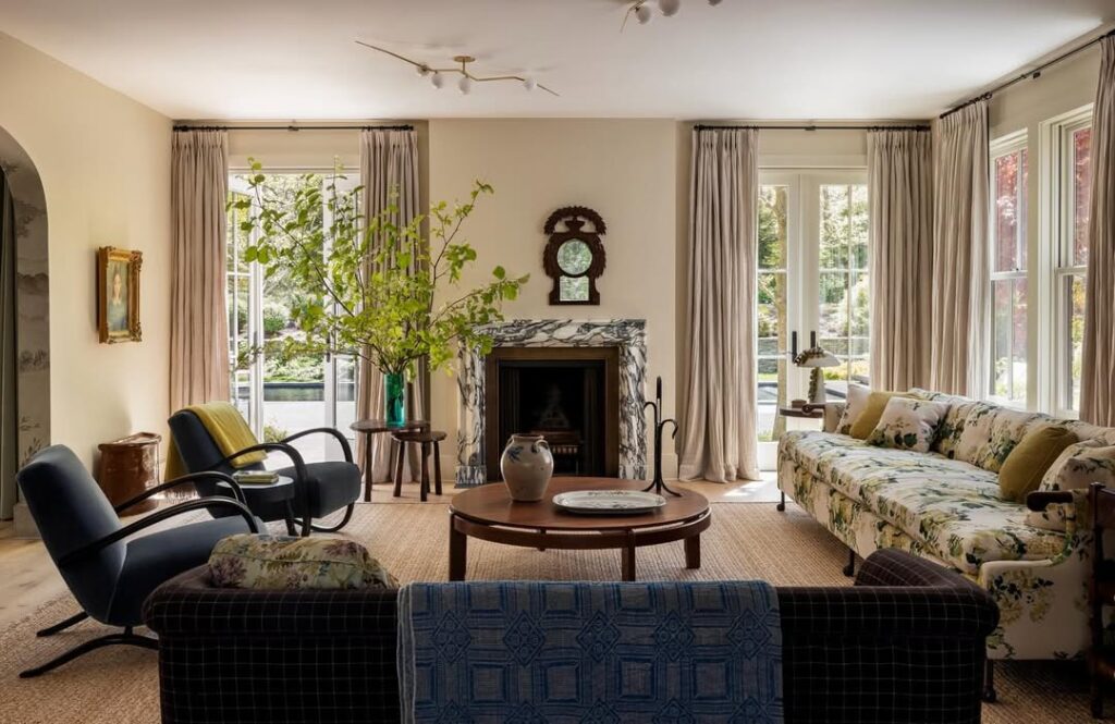 French Provincial Lounge with Marble Hearth