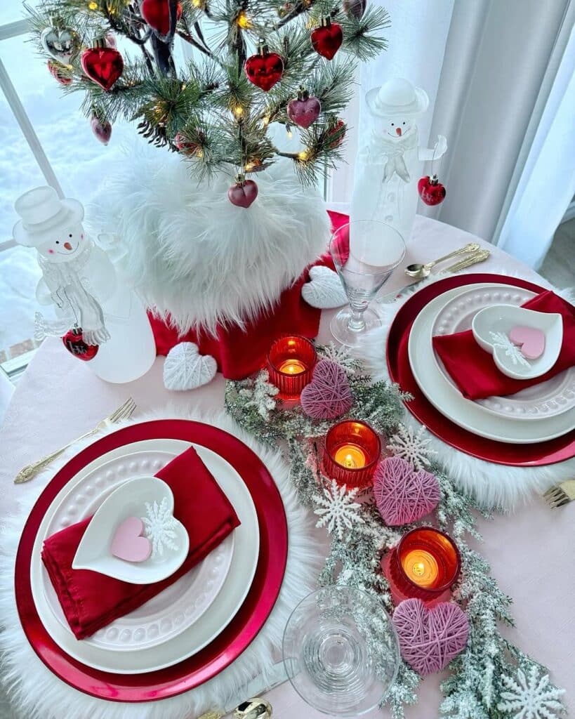 Frosted Muted Pink Valentine Winter Tablescape