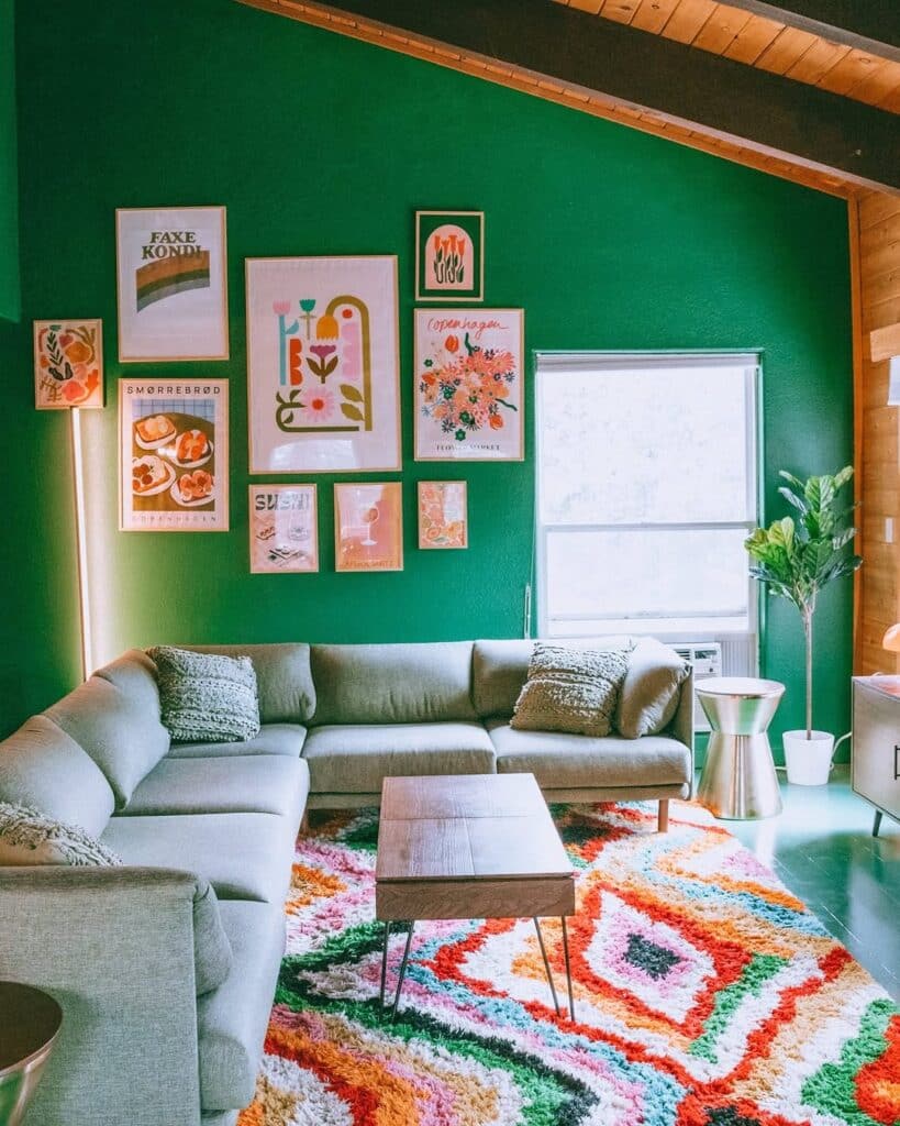 Gallery Lounge in Emerald with a Psychedelic Rug