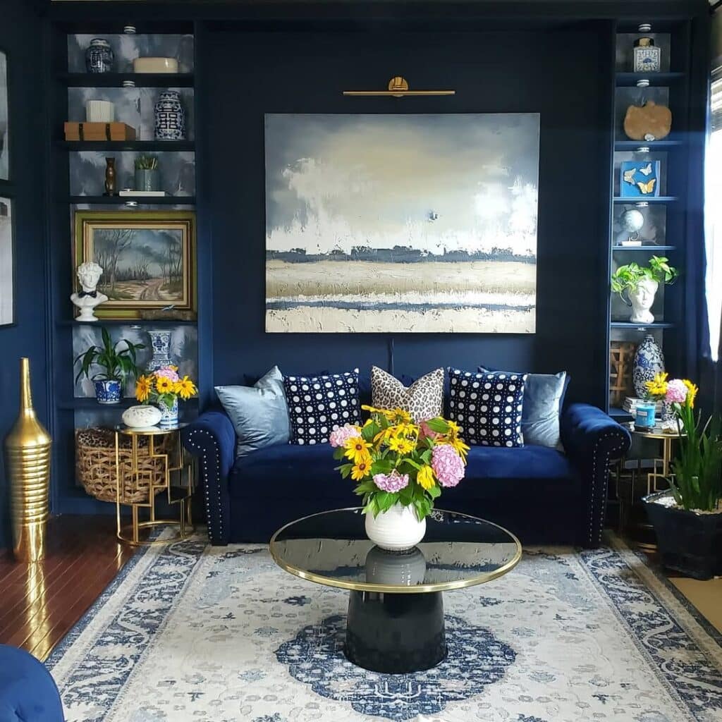 Gallery Style Navy Living Room