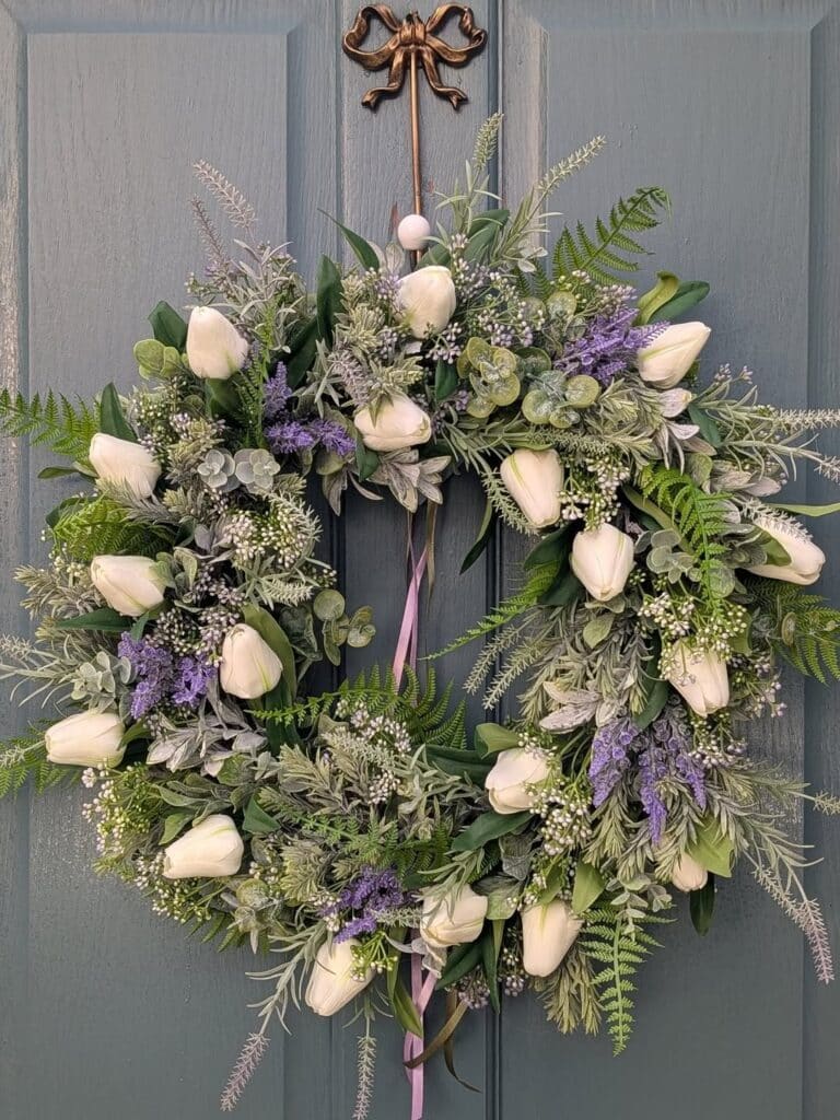 Garden Wreath with Soft Lavender Tulips
