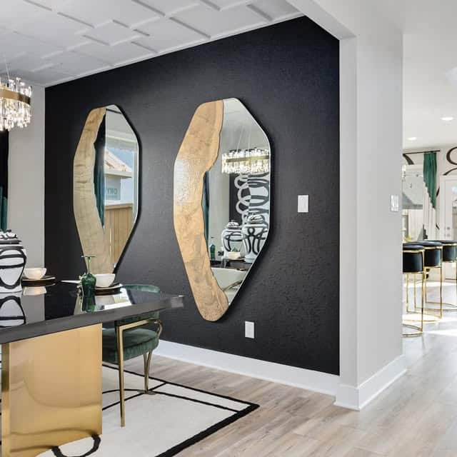 Geometric Mirror Wall with Gold Edging