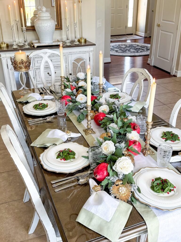 Gilded Winter Pomegranate and Evergreen Table