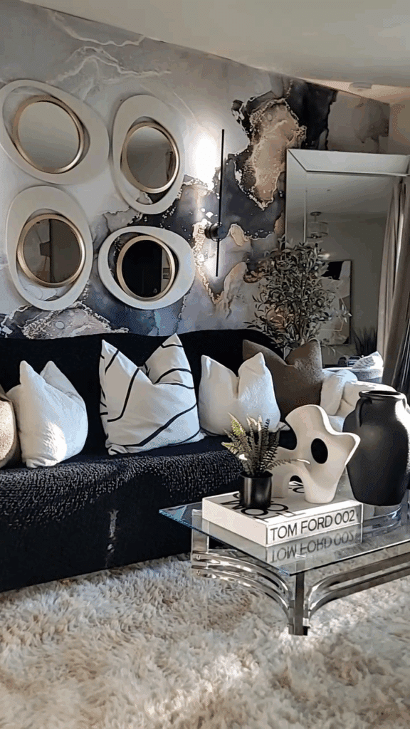 Glamorous Deep Black with Marbled Silver