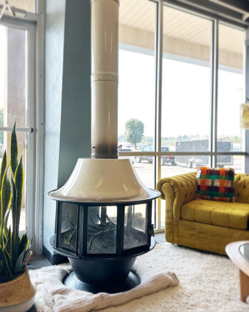 Glass stove in a mid-century design
