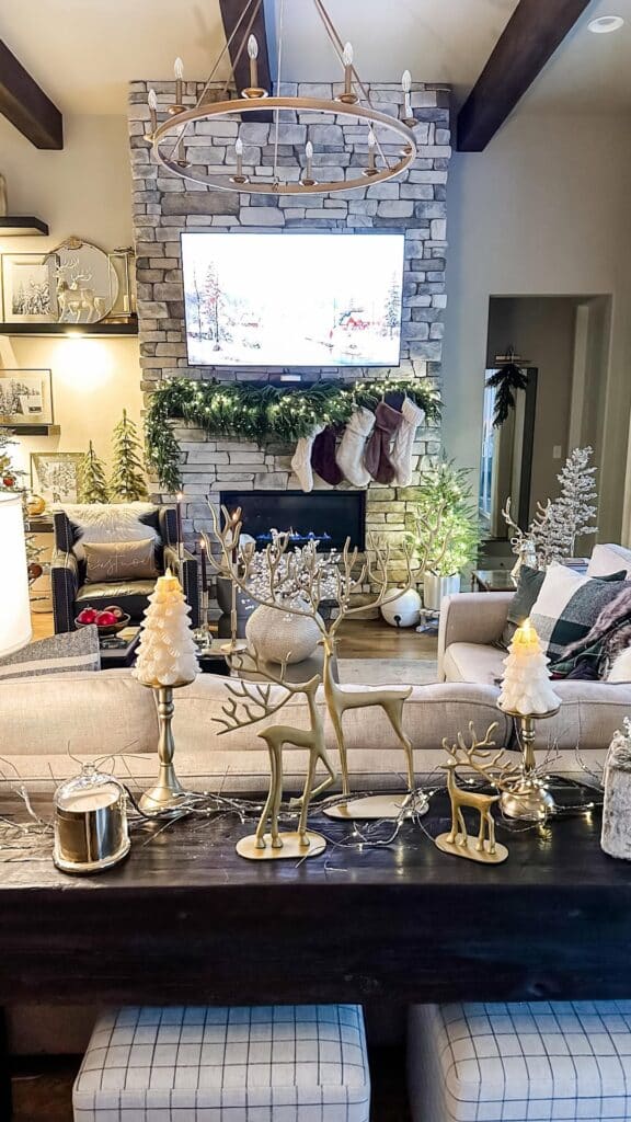 Golden Reindeer on a Stone Hearth