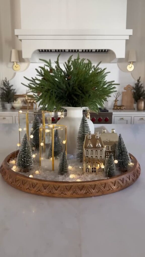 Golden Snowlight Village Centerpiece