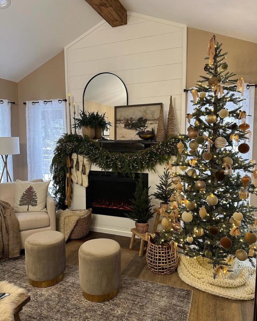 Golden Woodland Christmas Neutral Living Room