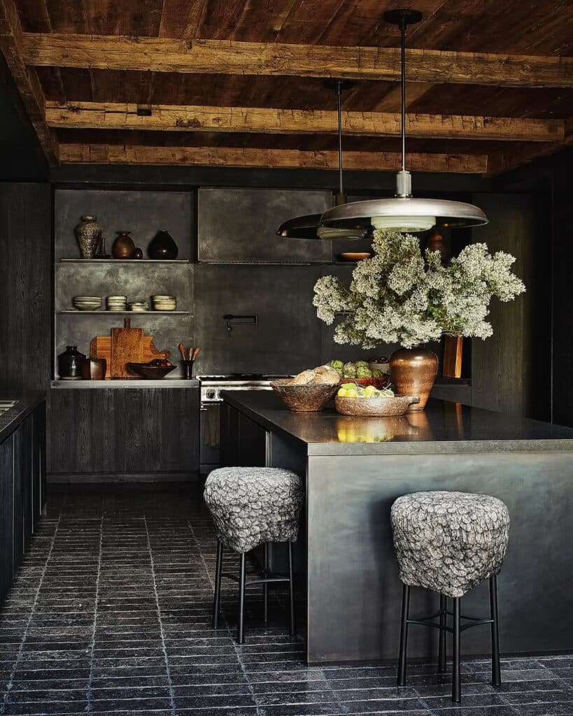 Gothic Kitchen with Rustic Wood and Medieval Warmth