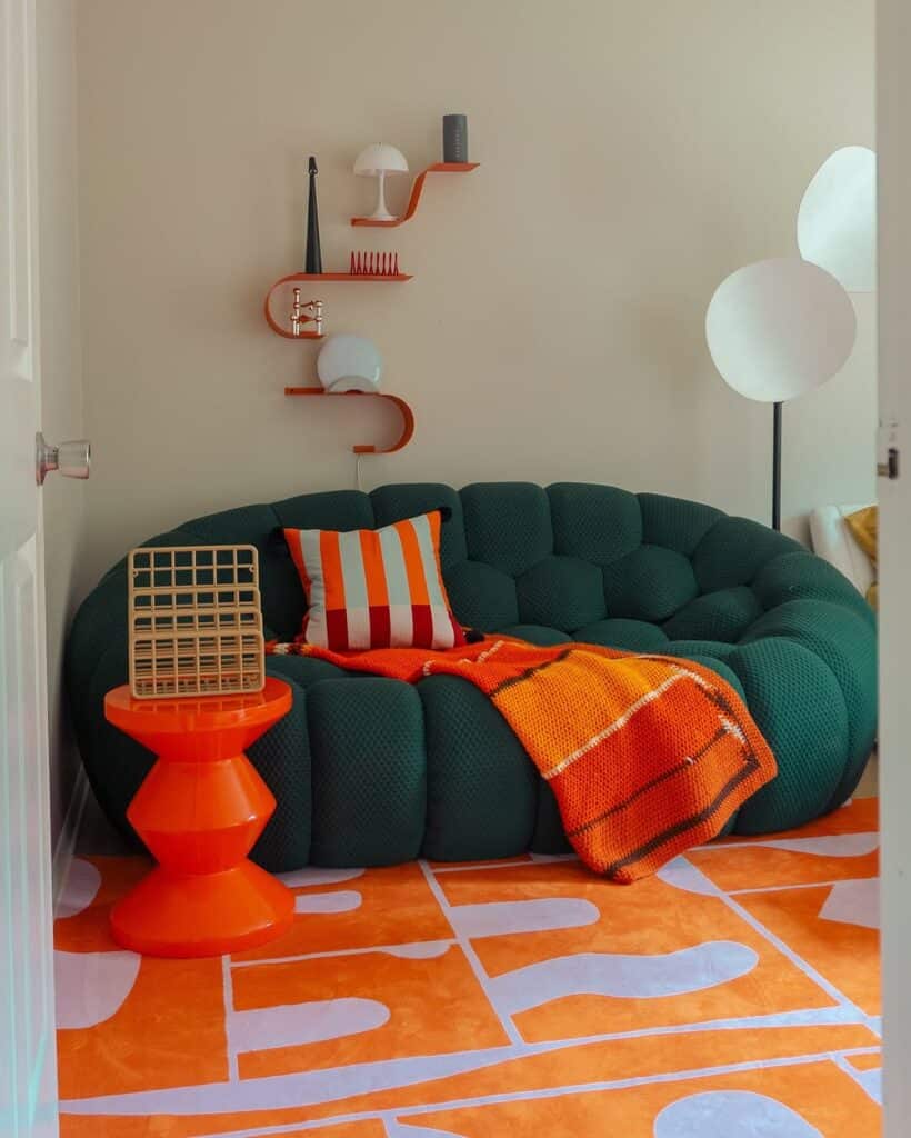 Graphic Retro Tangerine and Teal Living Room