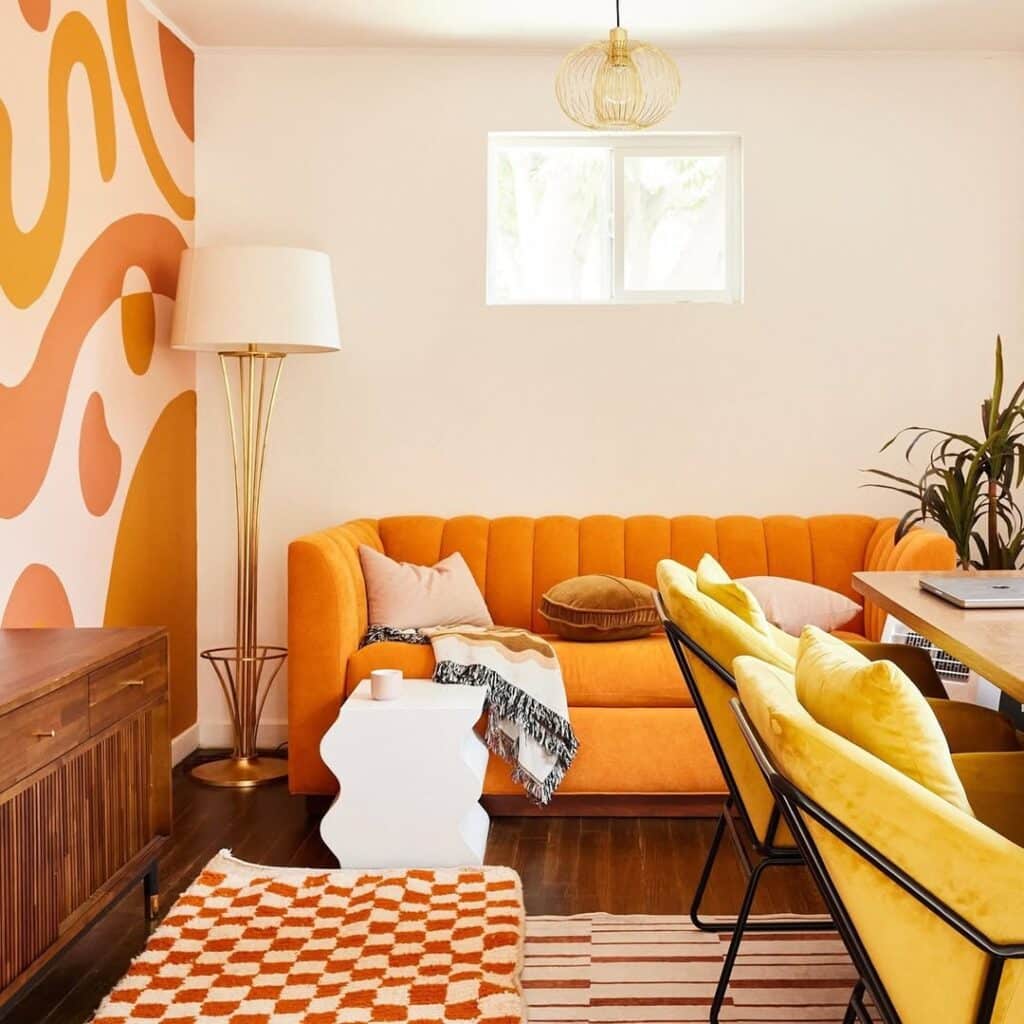 Graphic Wall Nook with Orange Couch