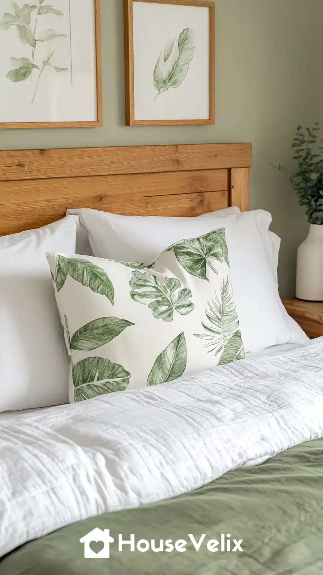 Botanical Print Pillowcases with Leafy Green Motifs