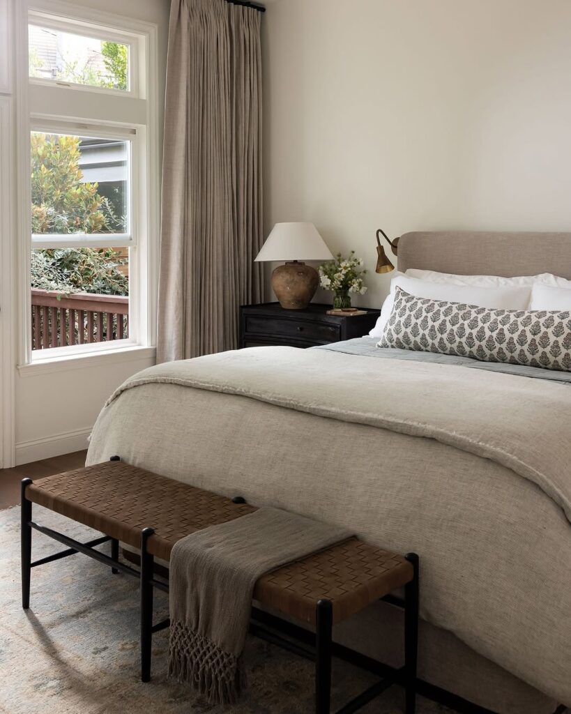 Greige Bedroom Style with Woven Accents