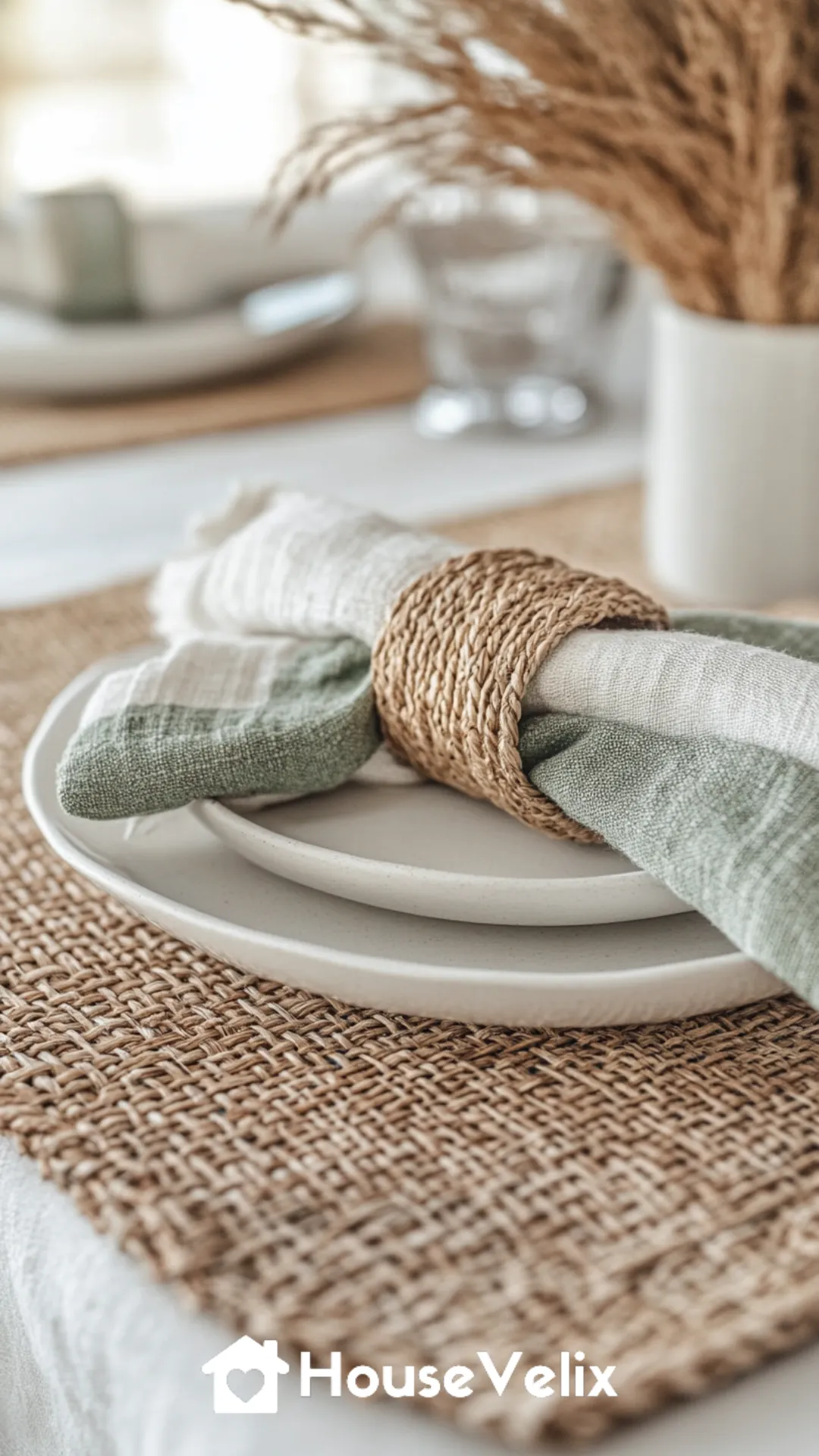 Handwoven Raffia Napkin Rings with Soft Linen Napkins