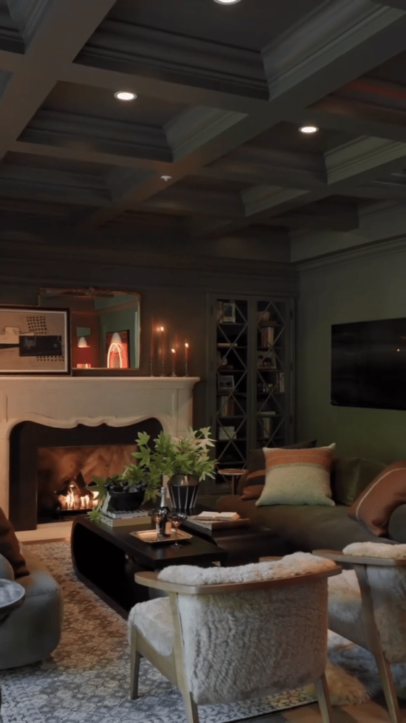 Hearth Lounge with Coffered Ceiling