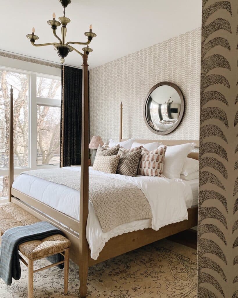 Heritage Bedroom with Vintage Wood and Wallpaper
