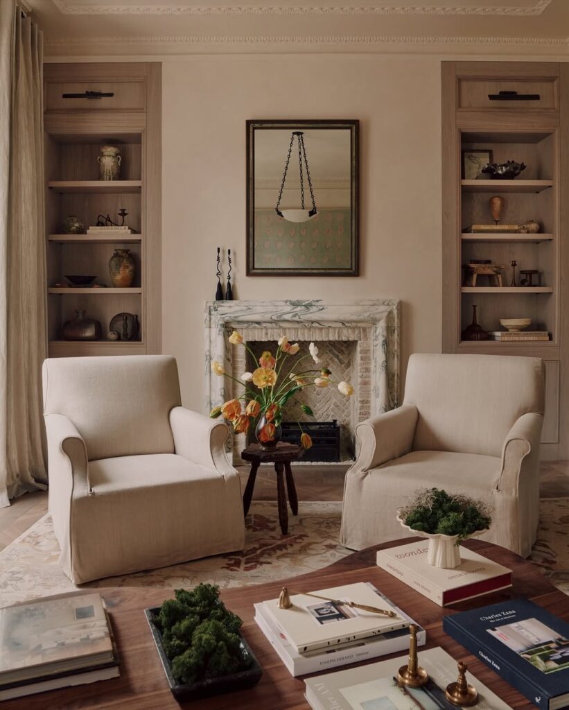 Heritage Formal Living Room with a Marble Hearth