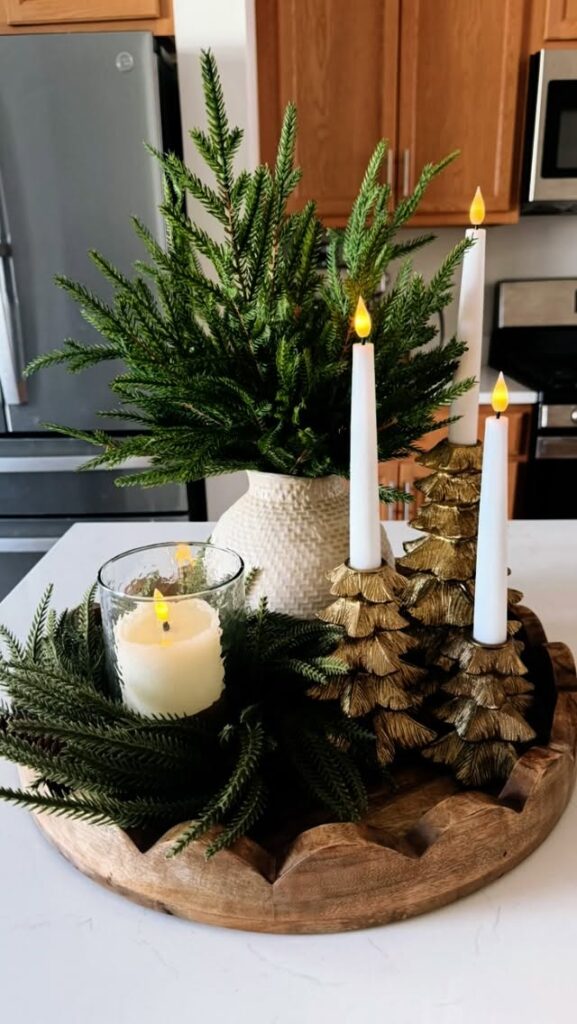 Holiday Golden Evergreen Centerpiece