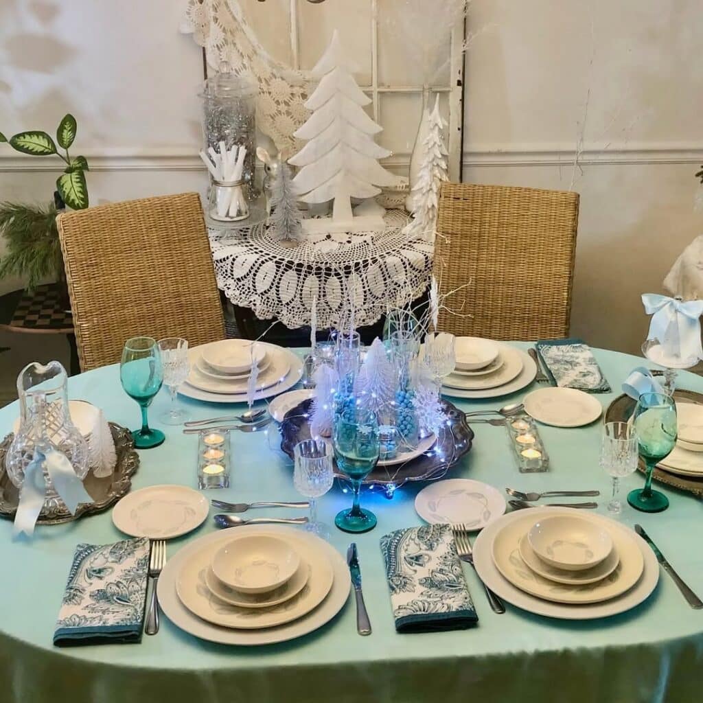 Icy Blue Snowglow Cottage Tablescape