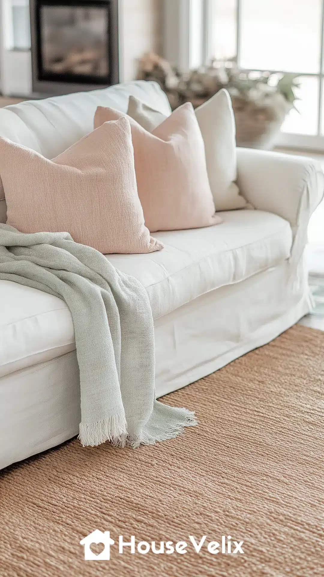 Jute Rug Layered with Soft Pastel Throw Rug