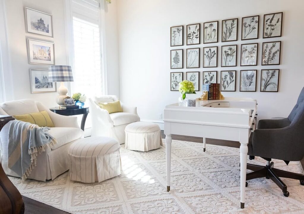 Light Filled Transitional Office Living Room Combo