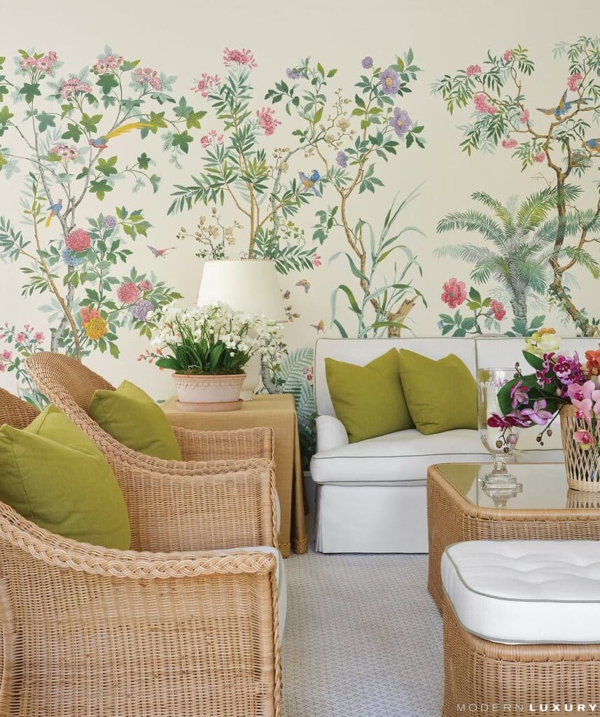 Living Room Chinoiserie Garden Wallpaper