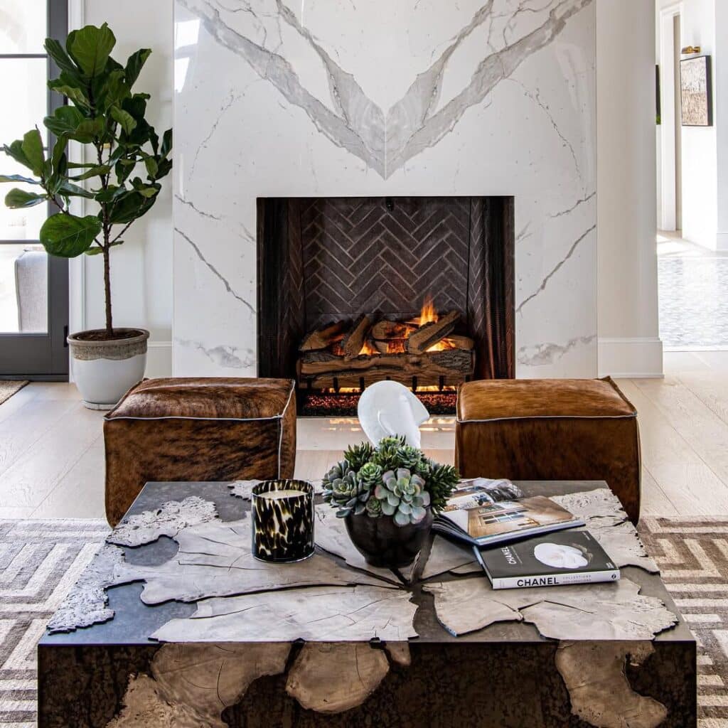 Luxury Coffee Table with Stone Inlay and Raw Edge