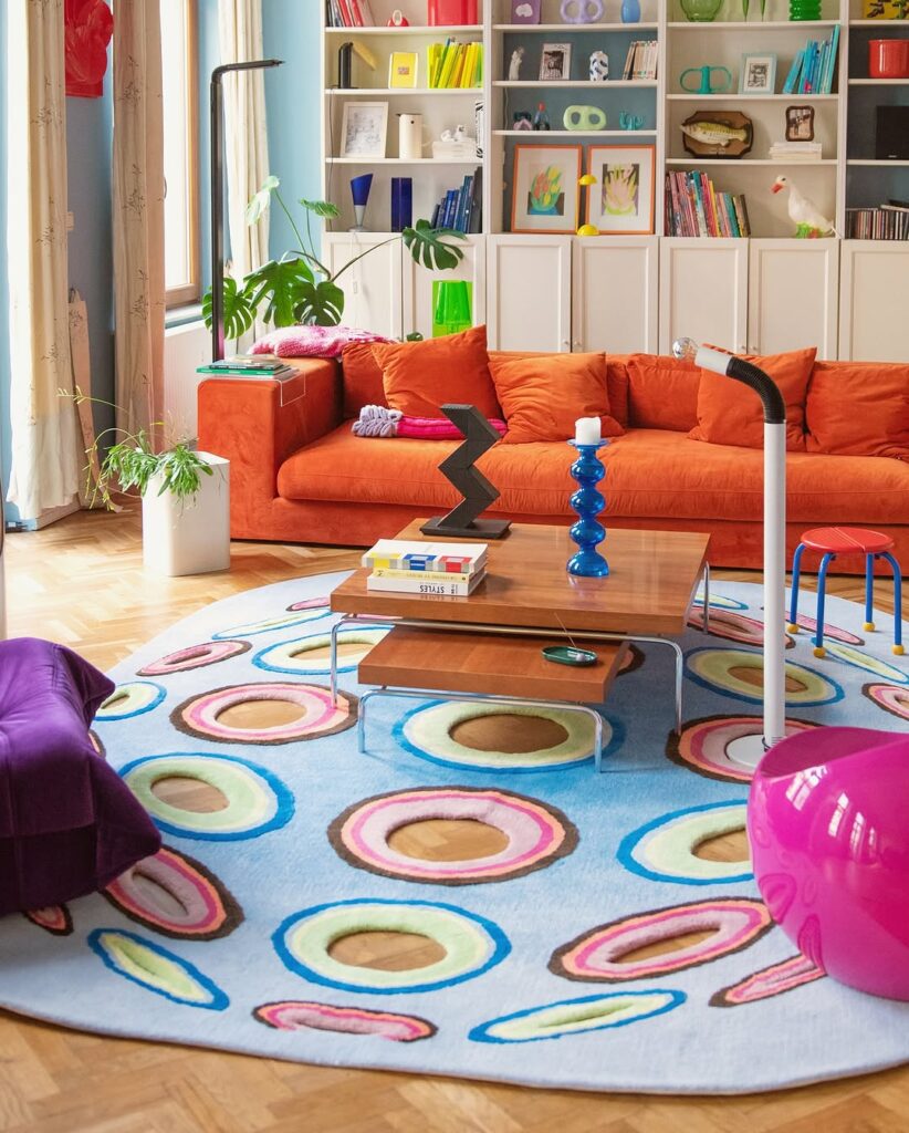 Mandarin Seating on a Playful Blue Rug
